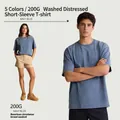 Heavyweight 200G navy blue washed distressed cotton T-shirt for a vintage streetwear look - S / Tops / Navy Blue