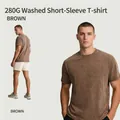 Heavyweight 280g vintage washed cotton t-shirt in brown with a distressed finish - S / Tops / Brown