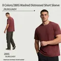 280G washed vintage cotton t-shirt in burgundy with oversized fit - S / Tops / Burgundy