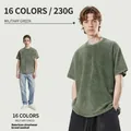 Heavyweight 230g washed military green t-shirt with American retro streetwear style - S / Tops / Army Green
