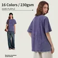 Heavyweight 230g washed distressed dark purple T-shirt with drop shoulder design - 3XL / Tops / Dark Purple