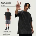 Heavyweight 230g washed retro oversized black streetwear t-shirt with drop shoulders - S / Tops / Black