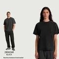 Premium 280g heavyweight washed distressed cotton T-shirt in black finish for unisex wear - S / Tops / Black