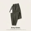 Premium olive green vintage water-washed pure cotton sweatpants with elastic cuffed ankles - 4XL / Bottoms / Army Green