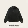 Heavyweight 320g cotton washed vintage black half-zip sweatshirt with loose fit - L / Tops / Vintage Black