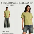 Premium 280G heavy washed distressed cotton retro T-shirt in Fruit Green color for unisex - S / Tops / Fruit Green