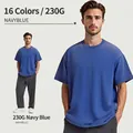 Premium heavyweight 230g washed navy blue cotton t-shirt with American streetwear fit - S / Tops / Navy Blue