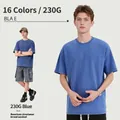 Heavyweight 230g washed blue t-shirt in American vintage streetwear style - 3XL / Tops / Blue