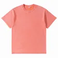 Premium 230g heavy pure cotton washed distressed crewneck t-shirt in vibrant coral orange - S / Tops / Orange