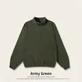 Vintage army green water-washed half-zip stand-collar sweatshirt for men and women - L / Tops / Army Green