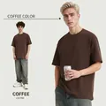 Men's heavyweight 260g pure cotton coffee brown T-shirt, loose fit casual style SKU view - S / Tops / Dark Coffee