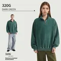 Washed dark green vintage sweatshirt, 320g heavyweight cotton half-zip mock neck jacket - 4XL / Tops / Dark Green