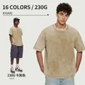 Men's vintage khaki 230G heavy cotton washed oversized streetwear T-shirt short sleeve - 3XL / Tops / Khaki