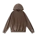 Sweat à capuche oversize marron délavé vintage en coton épais pour un look décontracté - 4XL / Hauts / Café