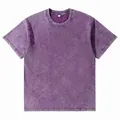 Premium heavyweight washed purple cotton T-shirt with vintage distressed finish and crew neck. - S / Tops / Light Purple