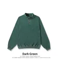 Vintage washed dark green half-zip stand collar sweatshirt in 320g heavy cotton fabric - L / Tops / Dark Green