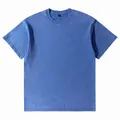 Premium washed blue vintage heavyweight cotton T-shirt with drop shoulder design - S / Tops / Blue