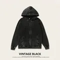 Men's oversized washed cotton zip-up hoodie featuring a vintage black wax-dyed finish - L / Tops / Retro Black