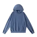 Sweat à capuche bleu délavé vintage en pur coton 320g épais avec poche kangourou - 4XL / Hauts / Bleu Marine