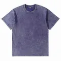 Heavyweight 230g washed distressed purple cotton T-shirt in classic crew neck style - S / Tops / Dark Purple
