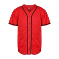 Classic short sleeve red baseball jersey with black trim and buttons, US size variant. - S / Tops / Red with Black Ribbon