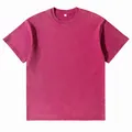 Heavyweight 230g washed distressed magenta cotton t-shirt with crewneck design for men - S / Tops / Rose Red