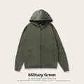Men's relaxed fit washed aged cotton zip-up hoodie in army green with batik texture - L / Tops / Army Green