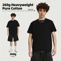 Men's 260g heavyweight black pure cotton t-shirt with a loose and casual fit design - S / Tops / Black