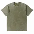 Heavyweight 230g washed distressed cotton t-shirt in olive green with a vintage acid wash finish - S / Tops / Olive Green
