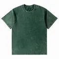 Heavyweight 230g washed distressed dark green cotton T-shirt with drop shoulder design - S / Tops / Dark Green