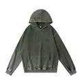 Sweat à capuche vintage vert foncé délavé à l'acide en coton surdimensionné premium - 4XL / Hauts / Vert Militaire