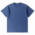 Men's vintage blue heavy 230g cotton washed t-shirt with dropped shoulder design - S / Tops / Navy Blue