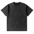 Heavyweight 230g vintage acid washed cotton t-shirt with dropped shoulders in charcoal gray - S / Tops / Black