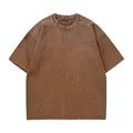 Premium heavyweight 230g washed faded brown cotton T-shirt with dropped shoulder style - 3XL / Tops / Coffee