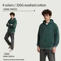 Premium 320g heavyweight washed pure cotton vintage streetwear zip-up hoodie in dark green - M / Tops / Dark Green