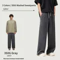 Pantaloni della tuta premium da uomo 350G grigio lavato, gamba larga stile streetwear - L / Bottoms / Grigio