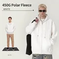 Heavyweight 450G fleece-lined oversized zip-up hoodie in white, unisex streetwear style - M / Tops / White