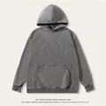 Sweat à capuche délavé vintage 350g en coton épais, coupe ample gris anthracite - M / Hauts / Gris clair