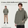 Heavyweight 450G washed fleece hoodie in military green for men streetwear - M / Tops / Army Green