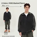 Vintage 450G heavy washed fleece half-zip sweatshirt in a distressed black finish - M / Tops / Vintage Black