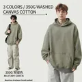 Sweat-shirt à capuche en coton délavé 350g vert militaire de style urbain américain - M / Hauts / Vert Militaire