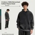 Heavyweight 450G washed fleece hooded sweatshirt in black American streetwear style - M / Tops / Black