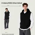 Men's heavyweight 450G black hooded fleece vest cardigan for American streetwear style - M / Tops / Black