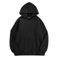 Minimalist heavyweight 500g polar fleece hoodie in solid black with front kangaroo pocket - S / Tops / Black