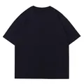 Premium navy blue loose fit heavy cotton t-shirt with a stylish drop shoulder design - S / Tops / Black