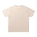 Detail of a 330g heavyweight beige cotton T-shirt showing high-quality fabric texture. - Beige