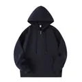 Premium classic 320g solid navy blue loose fit drawstring zip-up hoodie for men - S / Tops / Zipper Style / Navy Blue