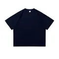 Premium dark navy heavyweight 300g boxy fit cotton T-shirt with oversized drop shoulder design - S / Tops / Navy Blue