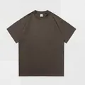 Heavyweight 350G dark charcoal grey cotton T-shirt with loose streetwear fit and small crew neck - XS / Tops / Coffee