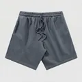 Short de loisirs en coton gris foncé délavé vintage avec cordon de serrage réglable - S / Bottoms / Gris